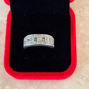 1.55 Ctw Natural Blue And White Diamond Wedding Ring 18K White Gold